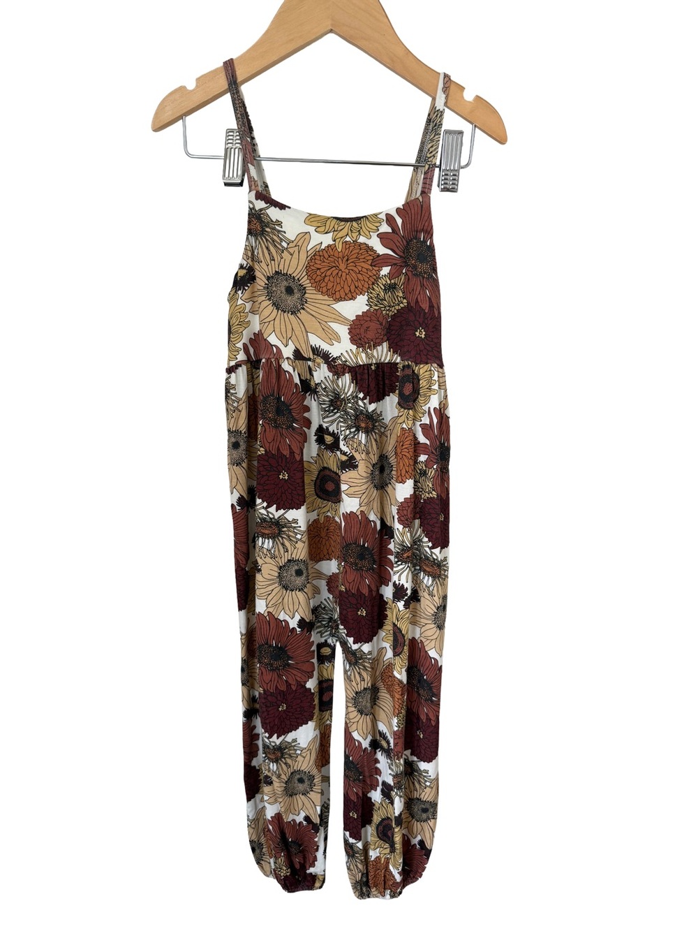 kate quinn Sunflower Print Kids Romper in Brown & Cream